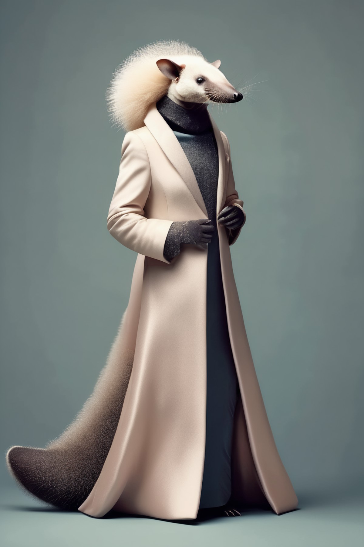 <lora:Dressed animals:1>Dressed animals - elegant anteater, High - fashion, poster - like, Astronaut modeling a sophistica...